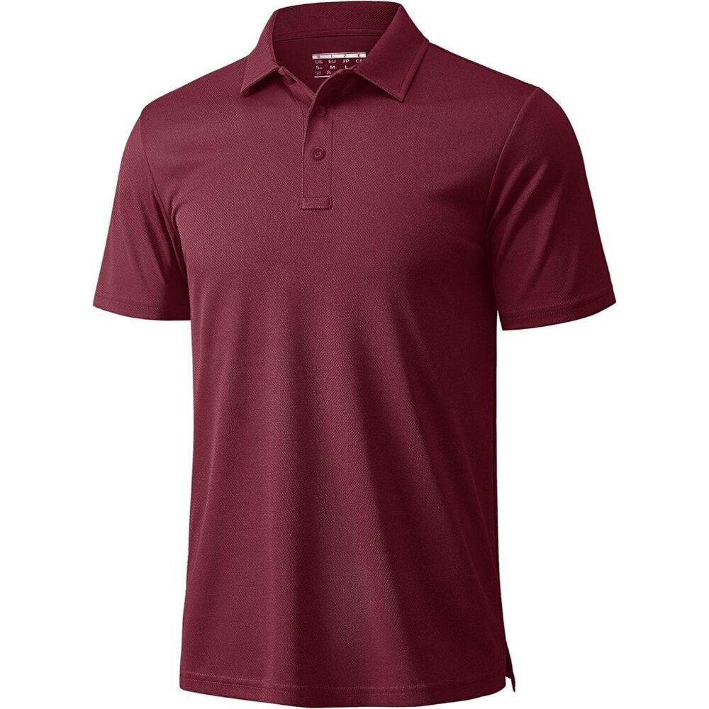 Men's Wine Red Short Sleeve Quick Dry Collared Moisture Wicking Polo Shirts